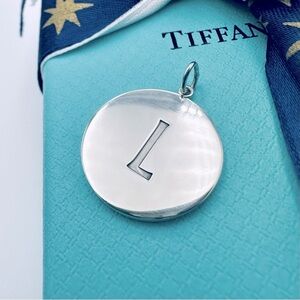 Tiffany & Co. Letter L Round Tag Initial Charm in Sterling Silver with Pouch